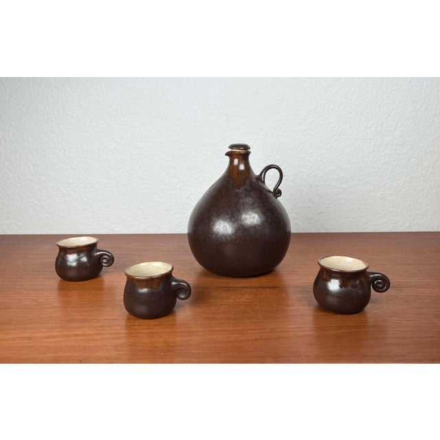 Mid-Century Modern Mid-Century Modern German Studio Pottery Jug with Mugs by Melitta Teubner, 1960s, Set of 4 For Sale - Image 3 of 18