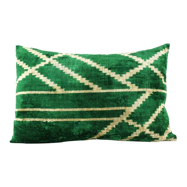 Cadmium Green Silk Velvet Lumbar Pillow For Sale