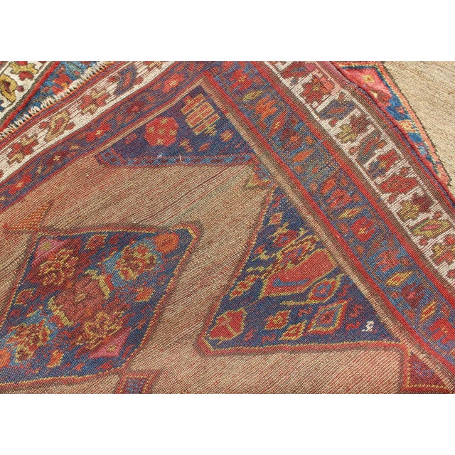 Textile Antique Persian Sarab Runner Featuring Zigzag Medallions in Tan and Cobalt For Sale - Image 7 of 8