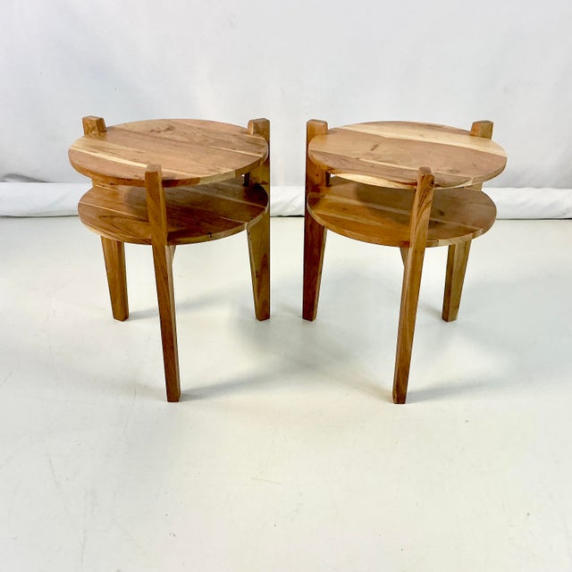 Vintage Americana Rustic Southwestern Cedar Two Tiered Side Tables - A Pair. For Sale - Image 4 of 11