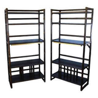 Late 20th Century Pair of Rattan Illuminated Etageres For Sale