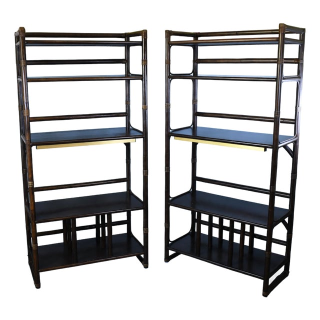Late 20th Century Pair of Rattan Illuminated Etageres For Sale