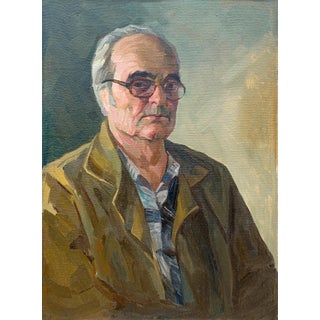 Vintage Oil Painting Portrait, Man With Glasses, Original Art, Collectible Artwork 75-55 For Sale