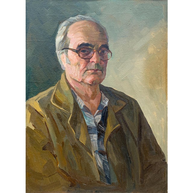 Vintage Oil Painting Portrait, Man With Glasses, Original Art, Collectible Artwork 75-55 For Sale