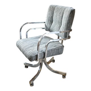 Mid Century Style Upholstered Chrome Swivel Arm Chair For Sale