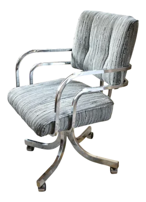 Mid Century Style Upholstered Chrome Swivel Arm Chair