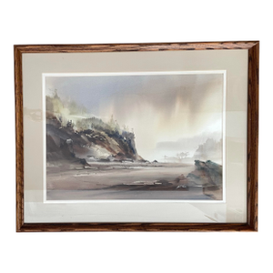 John Ebner Seaside Pacific Northwest Landscape Watercolor on Paper Framed & Matted