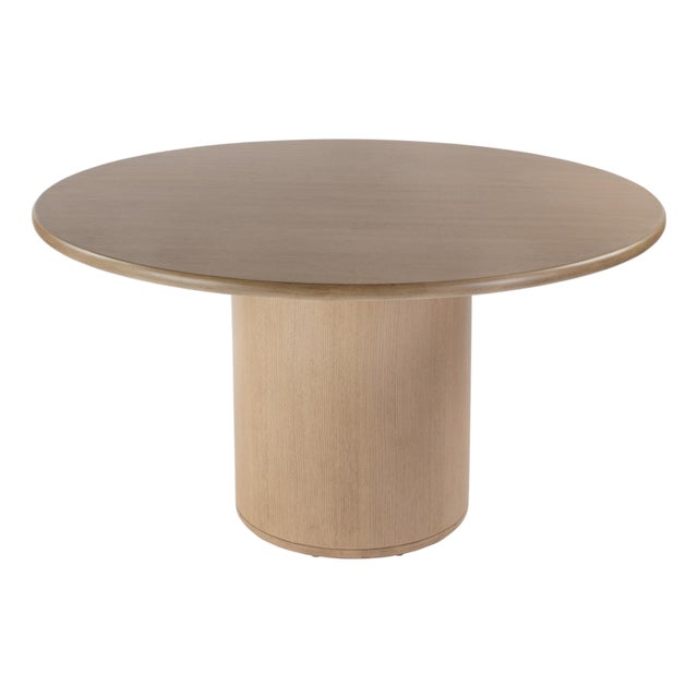 Kersten 54 In. W Round Wood Single Pedestal Base Dining Table, Light Driftwood For Sale