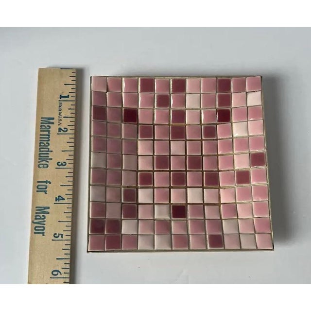 Glass MCM Blush Pink Mosaic Tile Trivet / Decorative Tile Object, 5” Square For Sale - Image 7 of 7