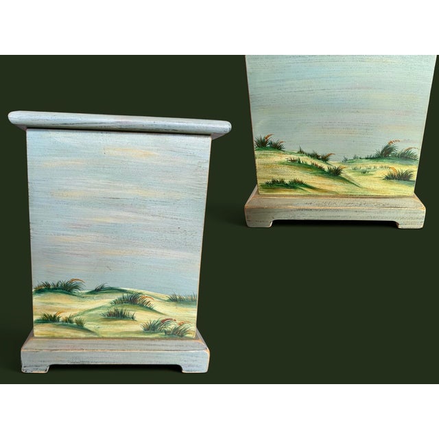 Late 20th Century Hand Painted Lighthouse Wood Box-Coastal Nautical Storage-Cottage-Beach-Keepsake For Sale - Image 6 of 11