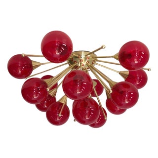 21st Century Mezzo Polished Brass Rose Pink Bubbles Murano Flush Mount by Fabio LTD For Sale