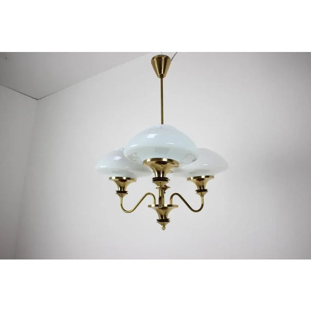 Mid-Century Brass Chandelier from Jablonec Glassworks, Czechoslovakia, 1970s For Sale - Image 3 of 14
