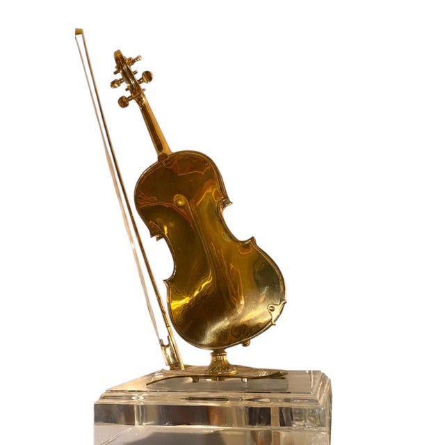 Italian 1960's Italian Polished Bronze Violin Sculpture on Acrylic Base. For Sale - Image 3 of 7