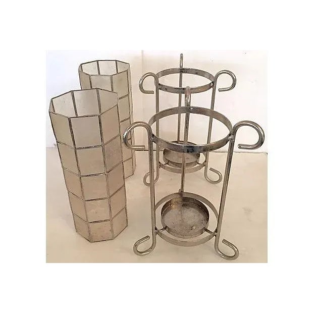 Hurricane Lantern Metal and Capiz Shell - a Pair For Sale - Image 5 of 7