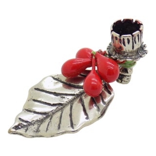 Vintage Italian Handmade Genuine Silver Christmas Mini Candle Holder Miniature For Sale