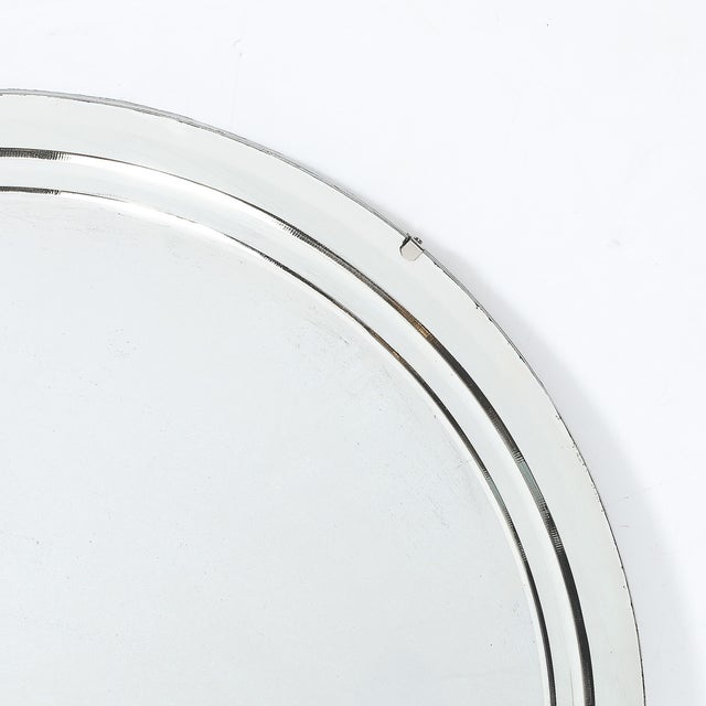 Art Deco Art Deco Streamlined Machined Age Minimal Round Reversed Etched & Beveled Mirror For Sale - Image 3 of 12