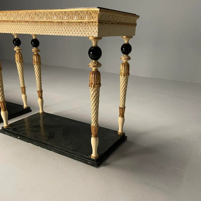 Green Pair of Swedish Neoclassical Maison Jansen Marble-Top Console Tables, French For Sale - Image 8 of 12