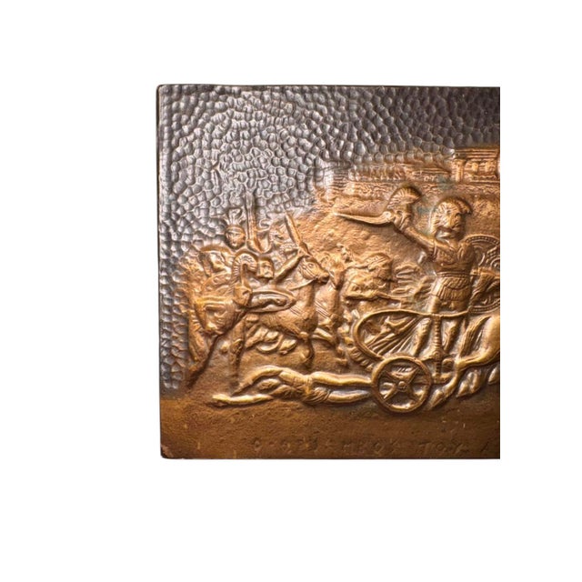 This is a vintage Greek repoussé copper icon panel featuring Saint George in a rare mid-century battle scene. The copper...