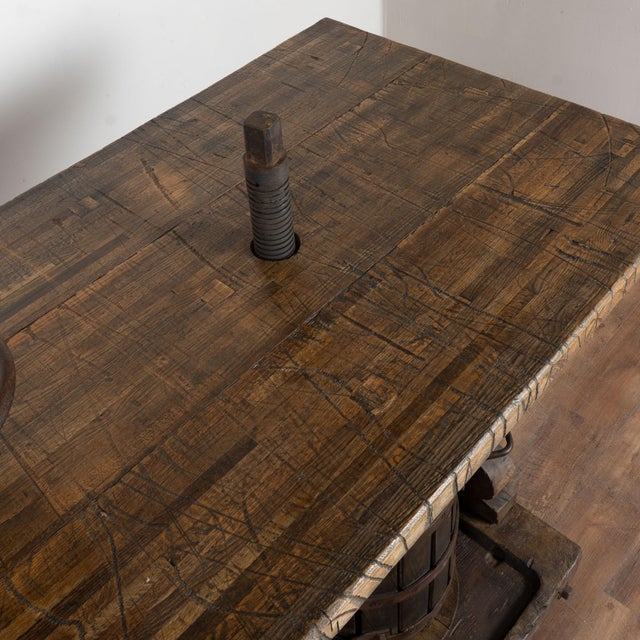 Brown 20th Century Standing Bar Wine Tasting Table With Wine Press Base For Sale - Image 8 of 18
