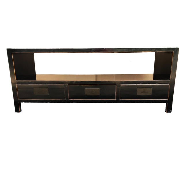 Asian Black Lacquer Low Chest Tv Stand W Rattan Top 60 25 W By