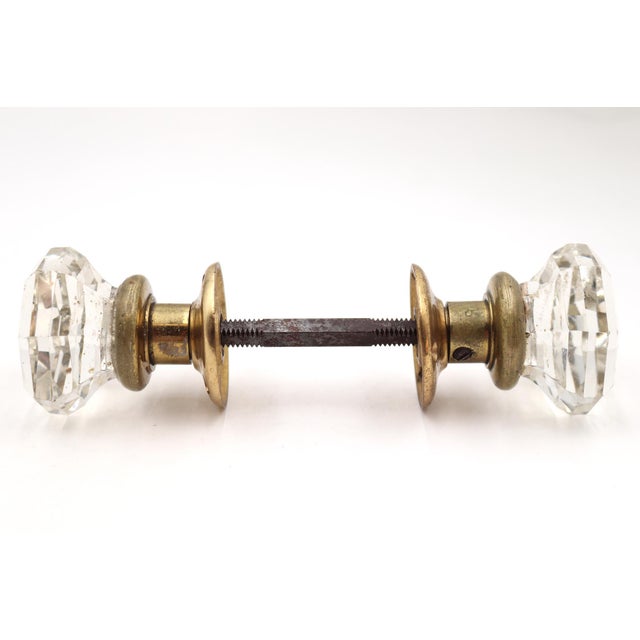 Antique Faceted Glass Door Knob Set For Sale - Image 4 of 6