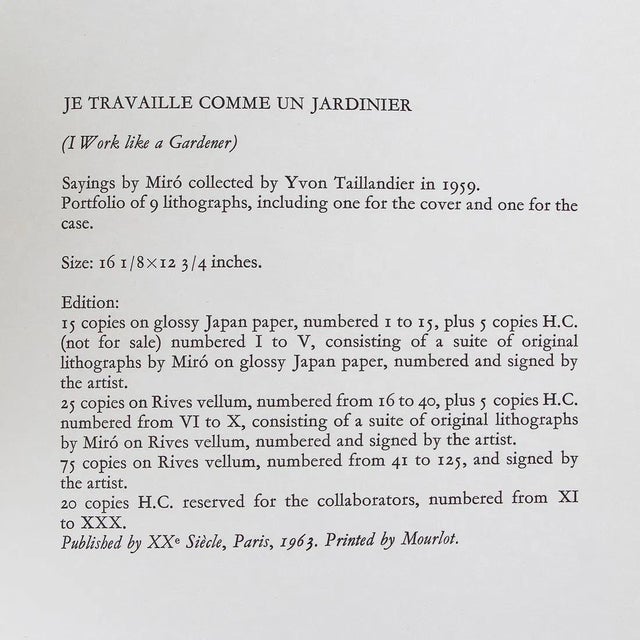 Joan Miró, Untitled From Je Travaille Comme Un Jardinier, Hand Signed, Edition of 40, 1963 For Sale In Miami - Image 6 of 6
