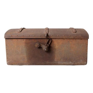 Antique Riveted Iron Trunk For Sale