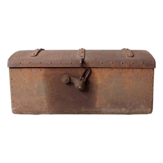 Antique Riveted Iron Trunk For Sale