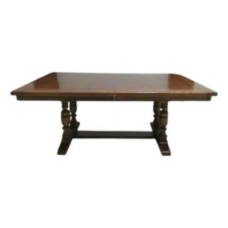 1970s Ethan Allen Jacobean Charter Oak Dining Room Table Gothic Spanish Regency For Sale