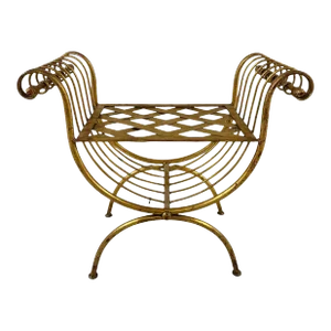 Mid-Century Hollywood Regency Gold Foil Gilt Curule Bench