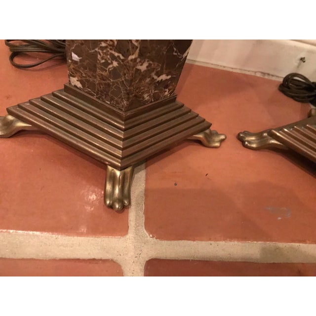 Contemporary 1980s Chapman Brown Marble and Brass Lamps - a Pair For Sale - Image 3 of 7