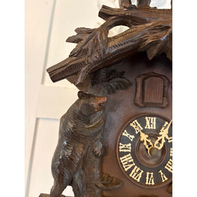 Wood Antique Black Forest Carved Bear Cuckoo Clock, 1880 For Sale - Image 7 of 18