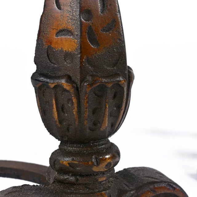 Pair of Fire Dogs Andirons With Hammered Texture and Cannonball Crown For Sale - Image 6 of 8