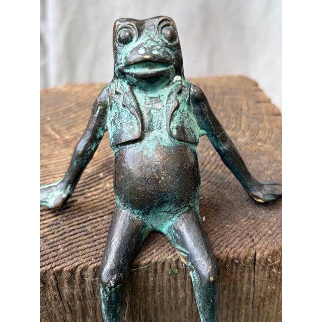 Sweet whimsical bronze seated frog garden ornament. Frog has always been displayed indoors on a shelf. No marks. Frog...
