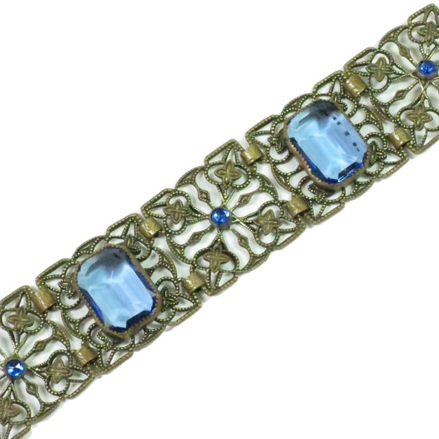Art Deco Vintage Art Deco Czech Sapphire Crystal Bracelet 1930s For Sale - Image 3 of 8