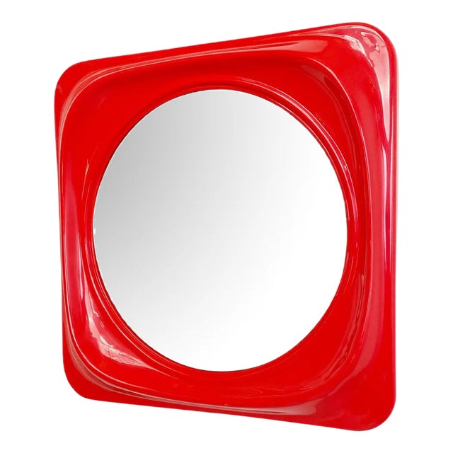 Mid-Century Modern Italian Red Plastic Mirror, 1980s For Sale