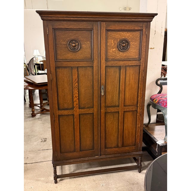 Arts & Crafts English Arts & Crafts Oak Armoire, Antique For Sale - Image 3 of 12