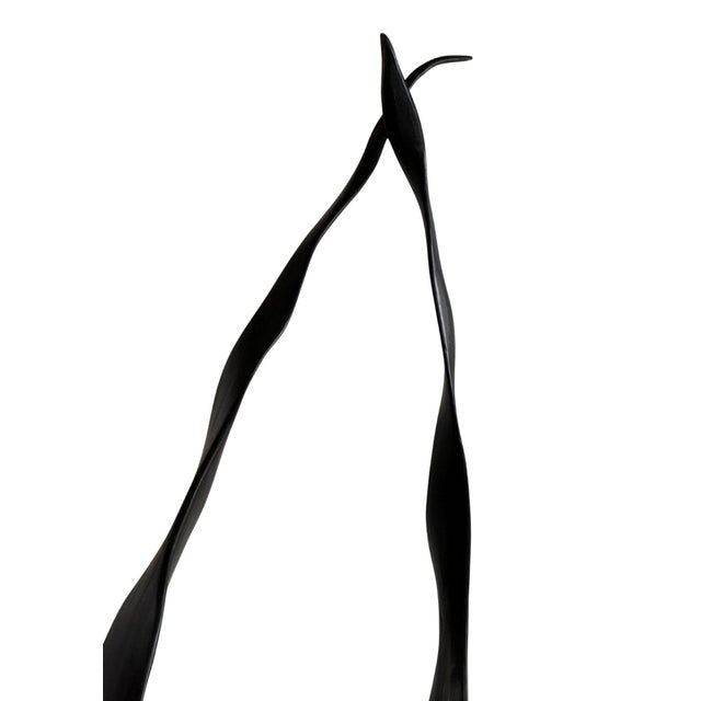 Black Large Suar Wood Sculpture, Burnt Finish on Black Metal Stand, Modern Organic For Sale - Image 8 of 9