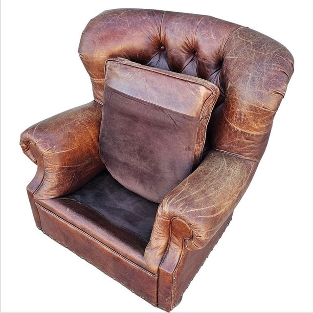 Restoration Hardware Churchill Tufted Leather Armchair For Sale - Image 11 of 18