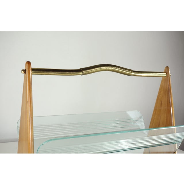 Mid-Century Modern Italian Design Wood Glass Magazine Rack, 1950s For Sale - Image 10 of 14
