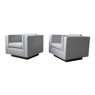 Mid Century Cube Plinth Base Club Chairs - a Pair For Sale