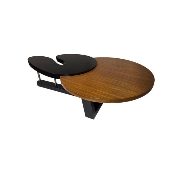 Large Biomorphic Kidney Shaped Two-Tone Mahogany & Black Coffee / Cocktail Table For Sale - Image 10 of 18