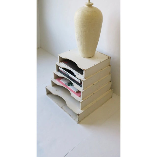 Wood White Wood Industrial Table With Shelves For Sale - Image 7 of 13