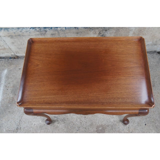 1990s Vintage Biggs Queen Anne Style Mahogany Pull Out Tray Tea Table For Sale - Image 6 of 11