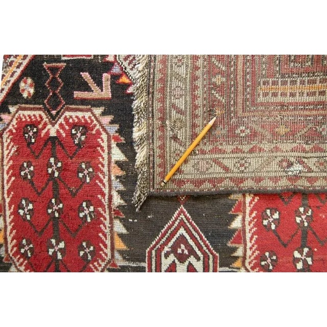 1910s Antique Armenian Karabagh Medallion Geometric Botanical Red Brown Hand-Knotted Wool Pile Rug - 3’9” X 8’6” For Sale - Image 9 of 10