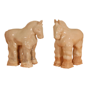 Italian Ceramic Sculptures Trojan HorseVintage Tall Glazed Pottery Figures Handmade Terracotta