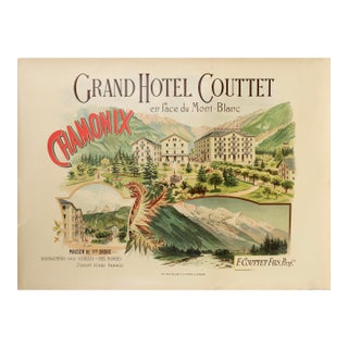 1900's French Travel Poster, Grand Hotel Couttet en Face Du Mont-Blanc, Chamonix For Sale