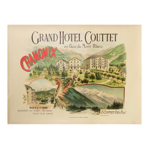 1900's French Travel Poster, Grand Hotel Couttet en Face Du Mont-Blanc, Chamonix