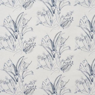Blueprint Cobalt Print on Cotton/Linen Blend Fabric For Sale