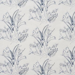 Blueprint Cobalt Print on Cotton/Linen Blend Fabric For Sale